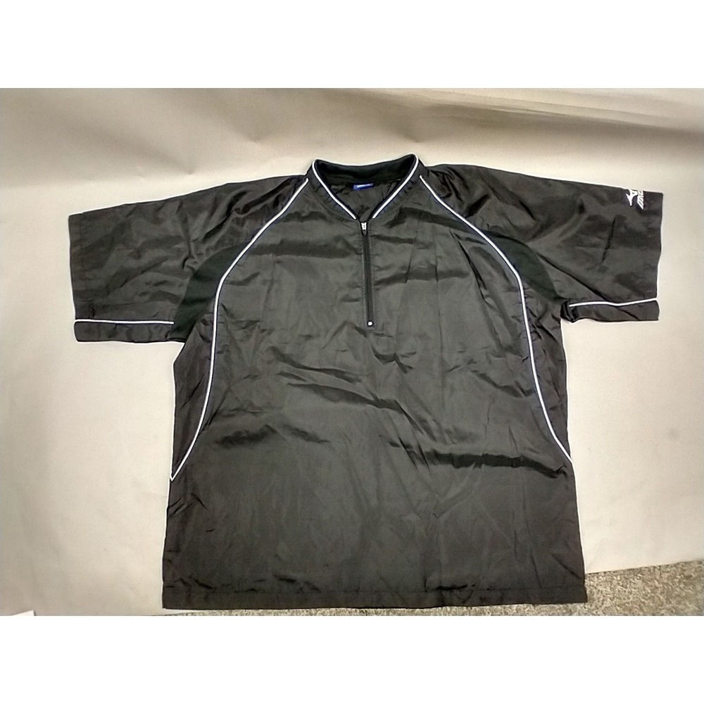 Mizuno Mens Batting Jacket Black Short Sleeve Quarter Zip Windbreaker Large
